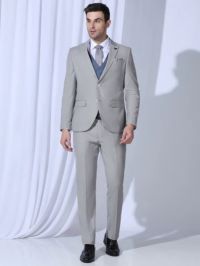 Three Piece Grey Solid Formal Suit - Oden