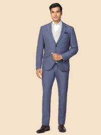 Three Piece Blue Textured Formal Suit - Ronnie