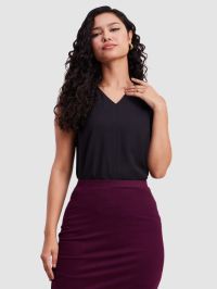 V Neck Sleeveless Top - Black