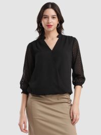 Ruffle Sleeves Top - Black