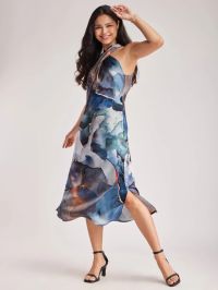 Satin Marble Print Dress - Blue