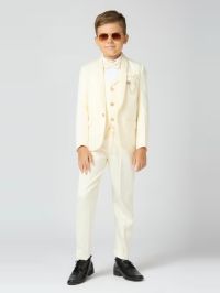 Boys Cream Sequin Shirt-Pant with Blazer, Waistcoat & Tie (Set of 5)
