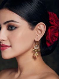 Coral & Green Half Moon Earrings