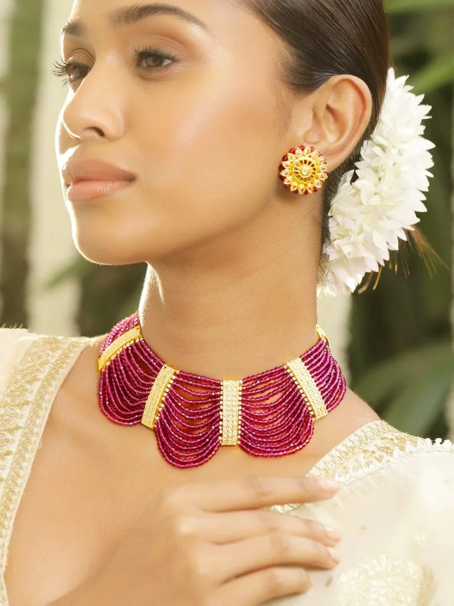 rubans-22k-gold-plated-ruby-pink-beaded-cubic-zirconia-multi-strand-ethnic-traditional-choker-jewellery-set-necklace-set-38045466722478.webp