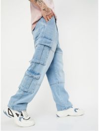 Men Washed Loose Fit Cargo Jeans
